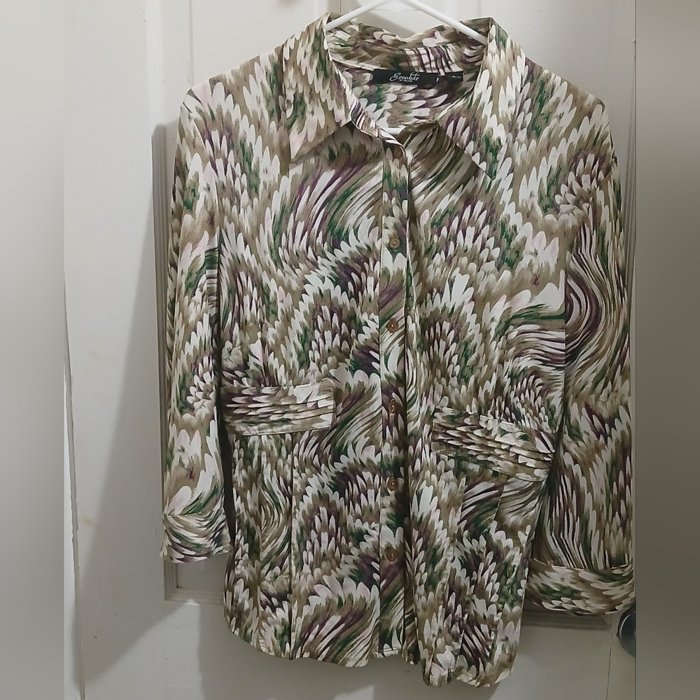 Essentials by Milano Vintage Abstract Swirl Print Button-Down Blouse